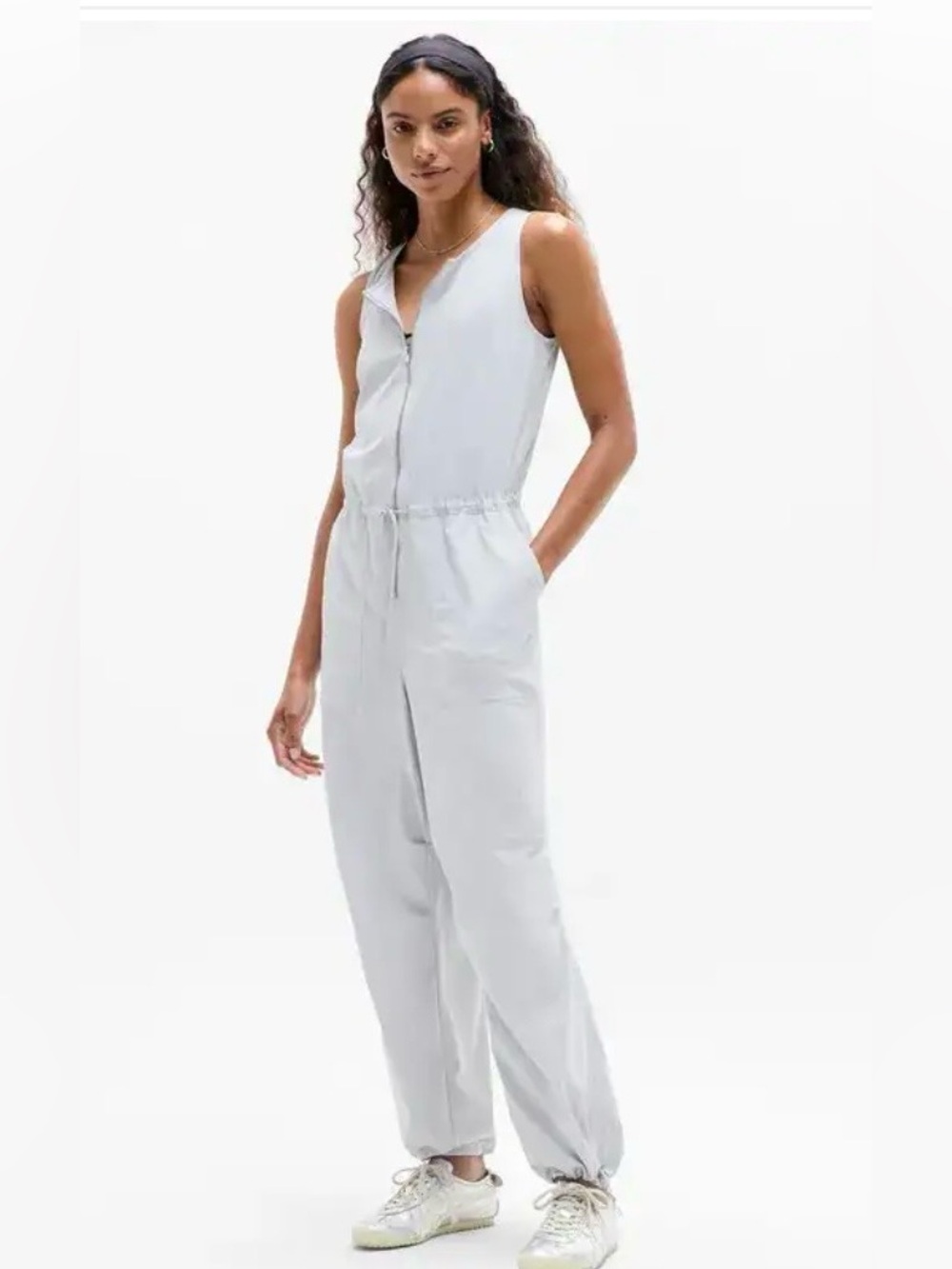 Athleta Light Gray Sleeveless Zip-Front Jumpsuit